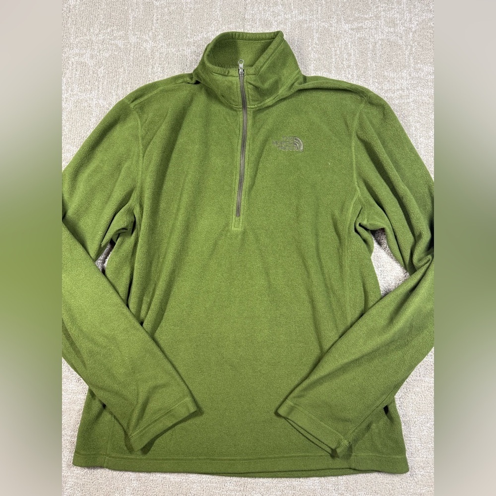 The North Face Green Lite Weight Fleece 1/4 Zip Sweater Hiking Men Size M
